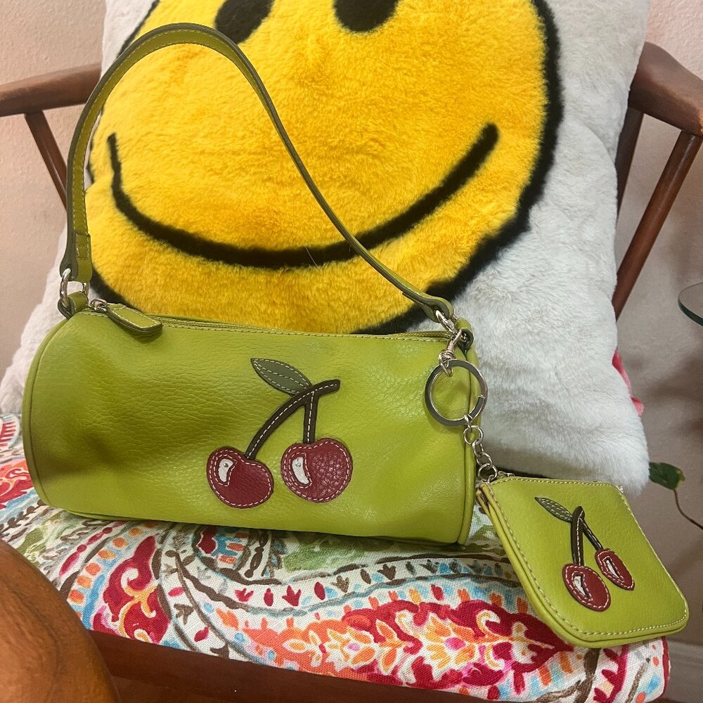 Y2K Lime Green Cherry Tommy Hilfiger Barrel Baguette Bag & Matching Coin Pouch